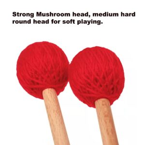 Marimba Mallets Medium Red Hard Yarn Head Keyboard Marimba Mallets with Maple Handles for Percussion Marimba Playing, Pack of 2