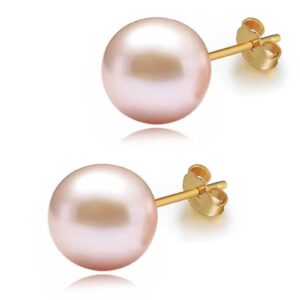 pink pearl 18K Gold stud Earrings for women Ladies Girl，Handpicked Genuine Freshwater aquaculture Cultured AAAA+ Pearls (pink-8mm)