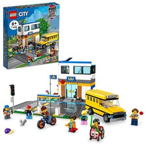 lego city school day 60329 building kit; toy school playset with 2 city tv characters, for kids aged 6 and up (433 pieces)