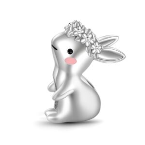 EXRANQO Rabbit Charms for Charms Bracelet 925 Sterling Silver Bunny Beads Birthday Presentsfor Animal Lovers and Women