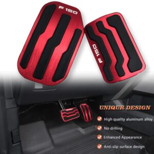 BOYOUS 2pcs No Drill Aluminum Pedal Covers Anti-Slip Brake and Gas Accelerator Pedal Pads for Ford F-150 2015 2016 2017 2018 2019 2020,Not Fit 2009-2014,2021 F150(Red)