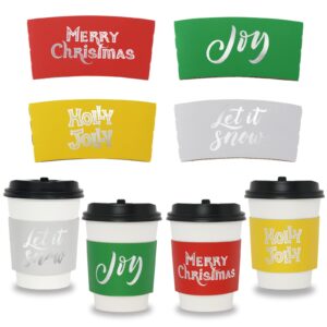 whaline 40pcs christmas coffee tea cup sleeves bronzing silver red green yellow cup sleeves for 12 and 16oz disposable cup jacket for hot chocolate cocoa cold beverage, 4 design (no cups included)