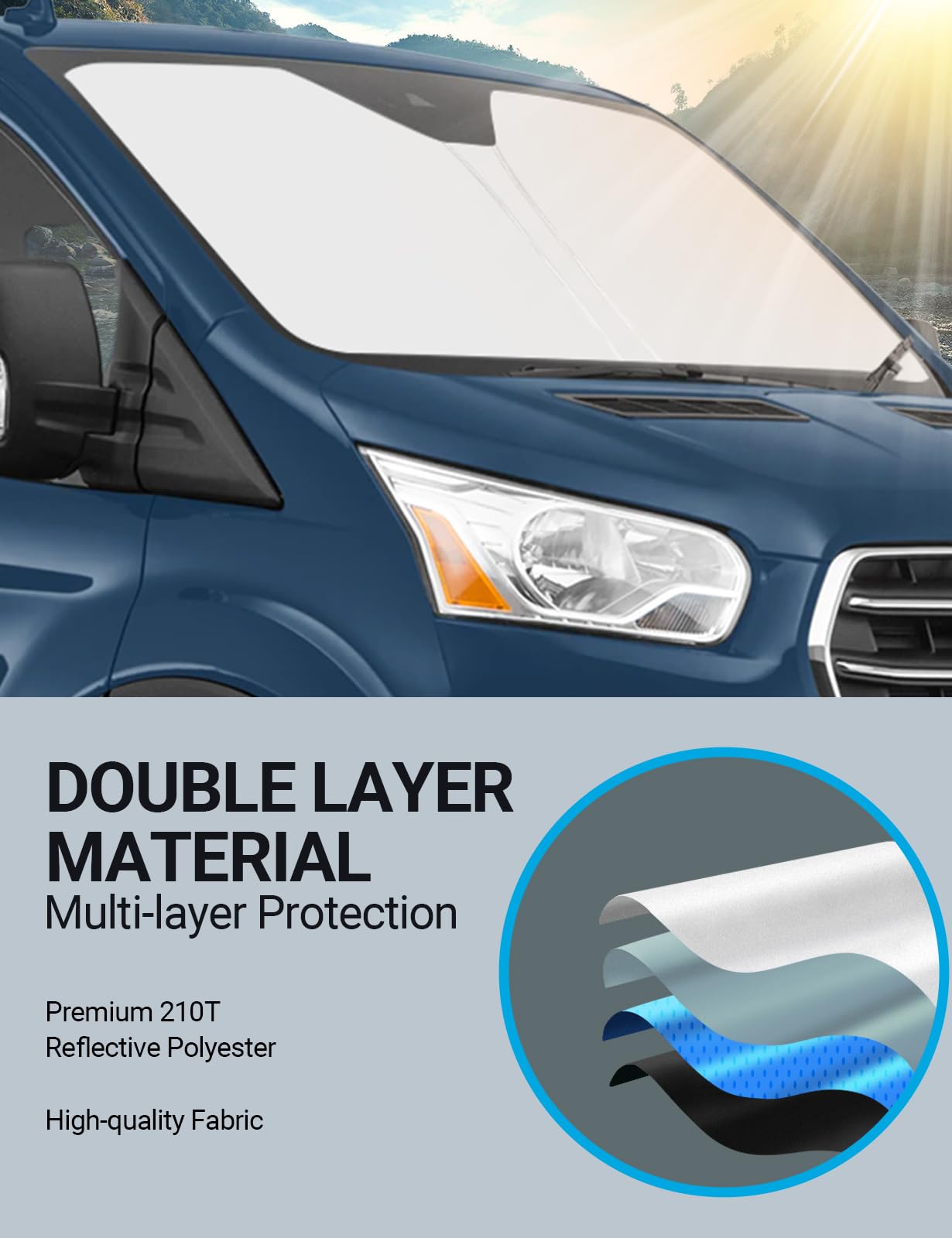 Proadsy 2024 Upgrade Front Windshield Sun Shade Foldable Sunshade Protector Custom Fit 2024 2023 2022 2021 2020 2019 2018 2017 2016 2015 Ford Transit Accessories