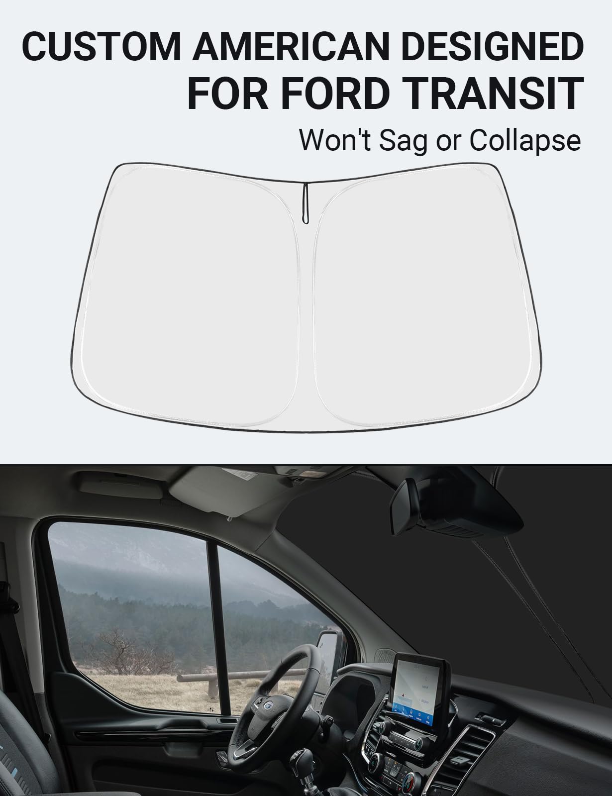 Proadsy 2024 Upgrade Front Windshield Sun Shade Foldable Sunshade Protector Custom Fit 2024 2023 2022 2021 2020 2019 2018 2017 2016 2015 Ford Transit Accessories