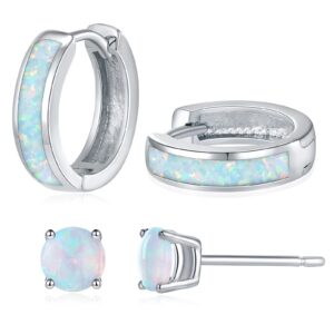 silver small huggie hoop earrings for women (silver, created white opal)