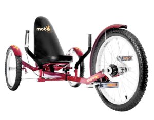 mobo triton pro adult tricycle. recumbent trike. adaptive 3-wheel bike men women, cranberry,28 x 29 x 48 inches (61” extended)