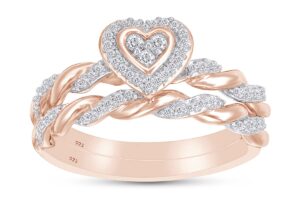 wishrocks 1/5 carat round cut white natural diamond heart shape frame twist bridal ring set in 14k rose gold over sterling silver (0.20 cttw, color- i-j, clarity- i2) ring size- 8.5