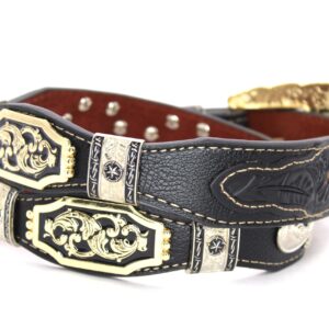 West Star Texas Mens Women Western Cowboy Thick Leather Belt Longhorn Horse Rooster Cowboy Prayer Sheriff Star Emblem 111E Rooster BK Floral L