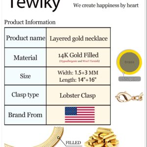 Tewiky 14k Gold Plated Herringbone Layered Necklace Set - Dainty Chain Choker for Women and Women