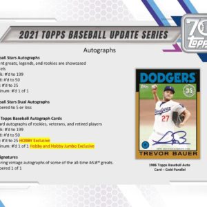 2021 Topps Update Baseball Hobby Box(24 Packs/14 Cards,1 Silver Pk, Auto or Mem)