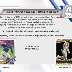 2021 Topps Update Baseball Hobby Box(24 Packs/14 Cards,1 Silver Pk, Auto or Mem)