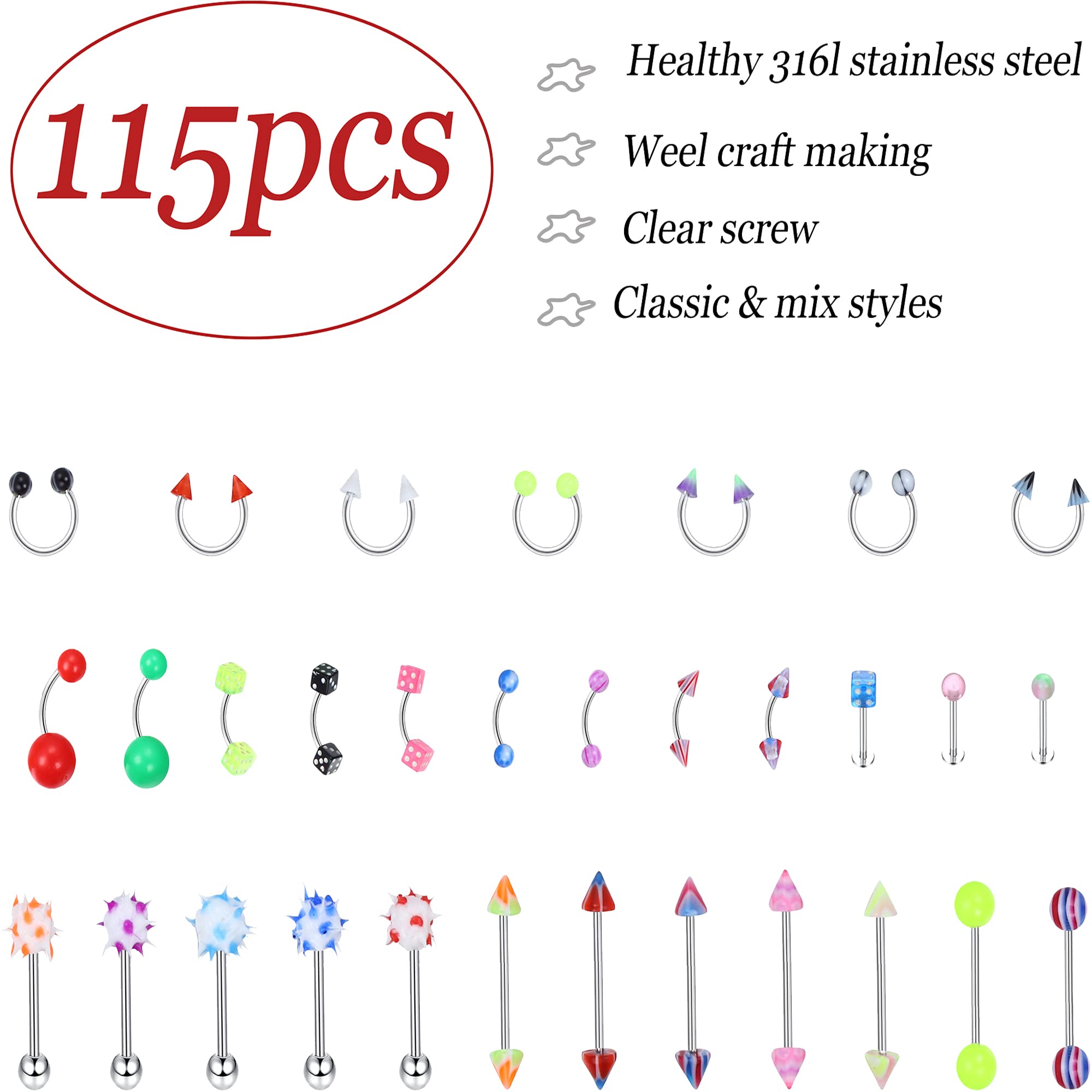 JOERICA 115Pcs body piercing