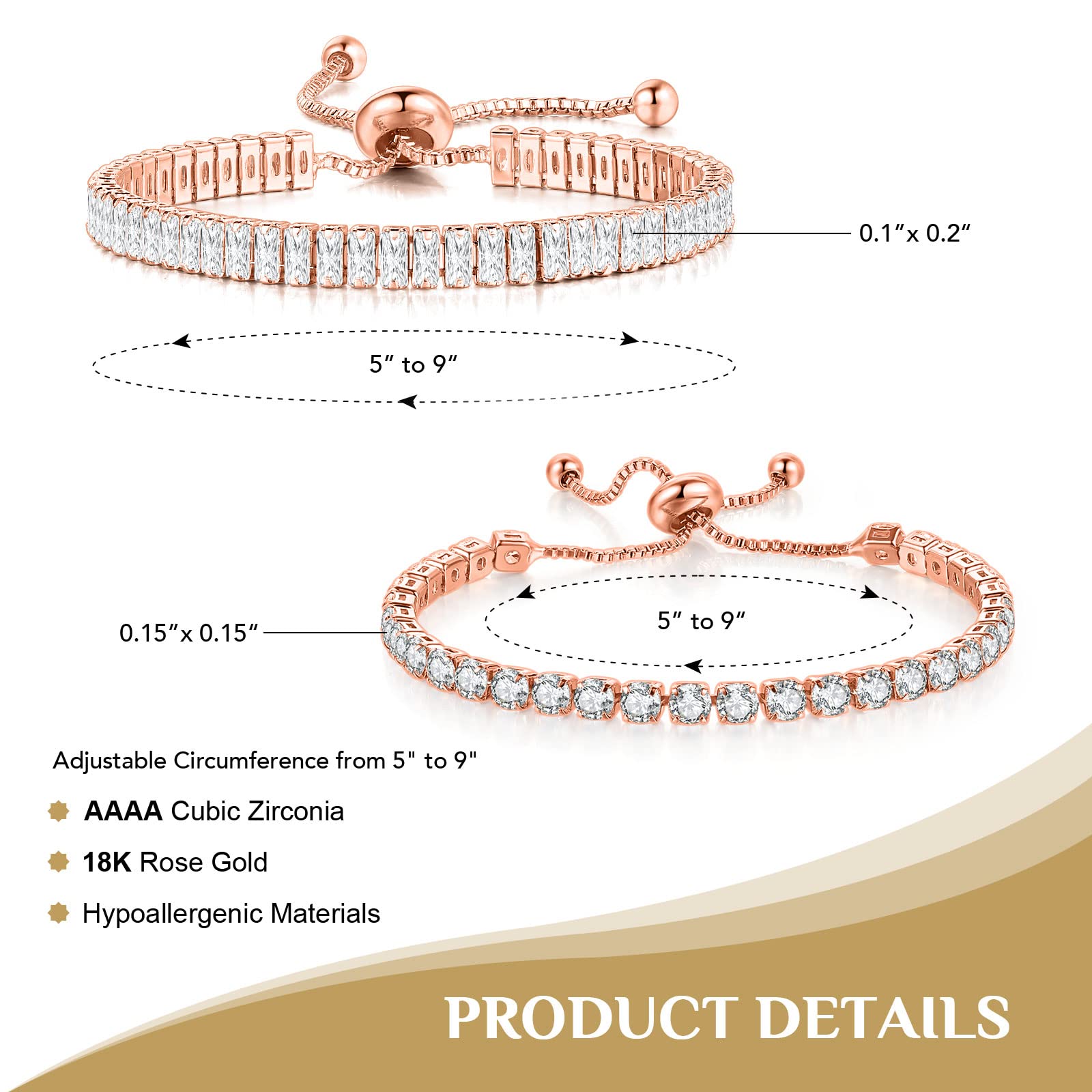 UPBOUT 18K Rose Gold Plated Tennis Bracelet Set AAAA Cubic Zirconia Trendy Bracelets For Women | Classic Jewelry For Wife, Girl, Mother, Sister, Teen