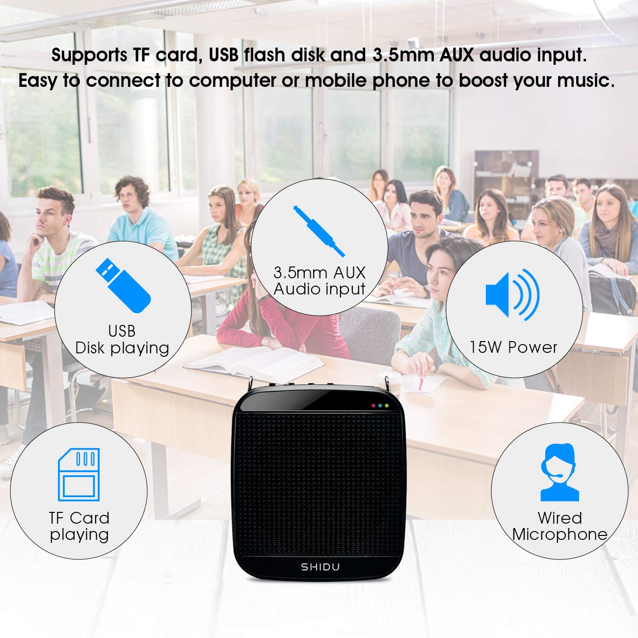 Voice Amplifier, Recbot 15W Small Portable Rechargeable Voice Amplifier for Teachers Elderly Tour Guide Classroom Training Meeting Yoga (Black)