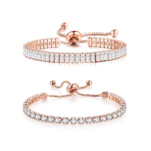 UPBOUT 18K Rose Gold Plated Tennis Bracelet Set AAAA Cubic Zirconia Trendy Bracelets For Women | Classic Jewelry For Wife, Girl, Mother, Sister, Teen