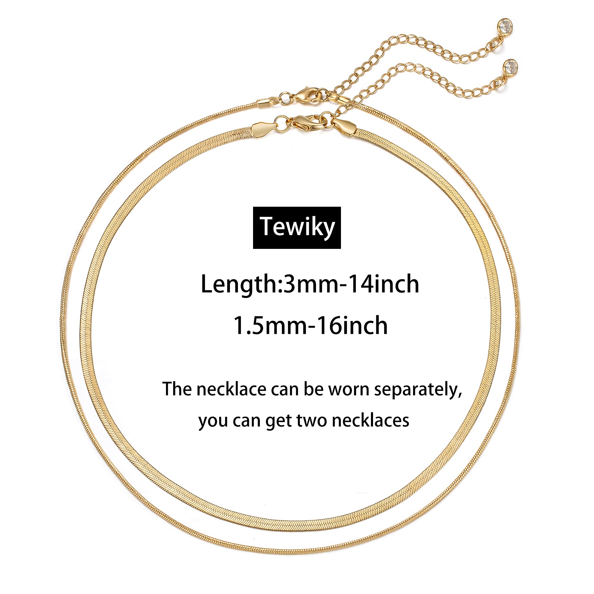 Tewiky 14k Gold Plated Herringbone Layered Necklace Set - Dainty Chain Choker for Women and Women