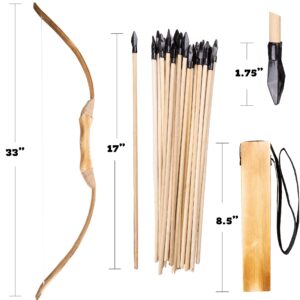 Island Genius Wooden Bow & Arrow Set for Kids, Archery Set for Boys Girls Youth, Kids Bow & Arrow Set 2 Bows 2 Quivers 20 Arrows, Cosplay Props Toys Bow & Arrow for Kids 8-12 6-8 10-12 Years Old & Up