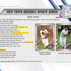 2021 Topps Update Baseball Hobby Box(24 Packs/14 Cards,1 Silver Pk, Auto or Mem)