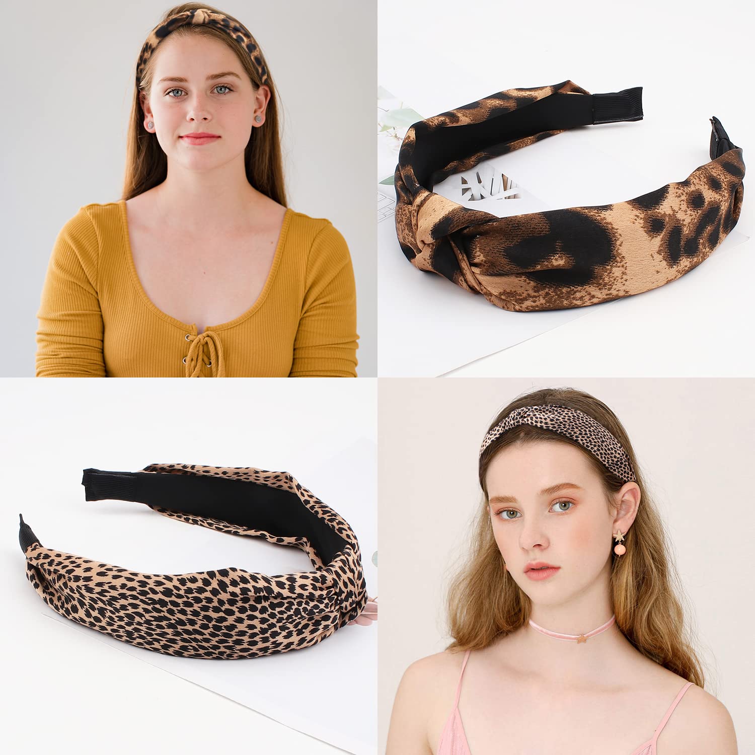 TOBATOBA Cute Fashion Leopard Print Headbands, 3Pcs Knotted Cheetah Print Hair Accessories for Women and Girls