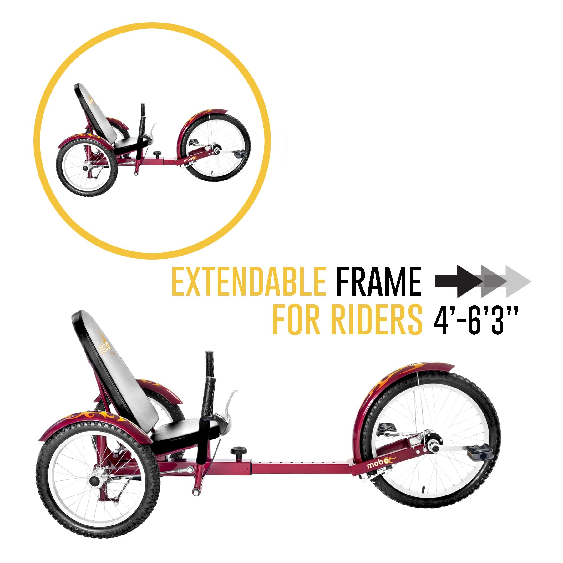 Mobo Triton Pro Adult Tricycle. Recumbent Trike. Adaptive 3-Wheel Bike Men Women, Cranberry,28 x 29 x 48 inches (61” extended)