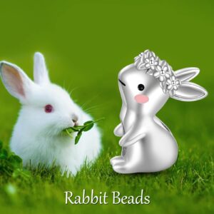 EXRANQO Rabbit Charms for Charms Bracelet 925 Sterling Silver Bunny Beads Birthday Presentsfor Animal Lovers and Women