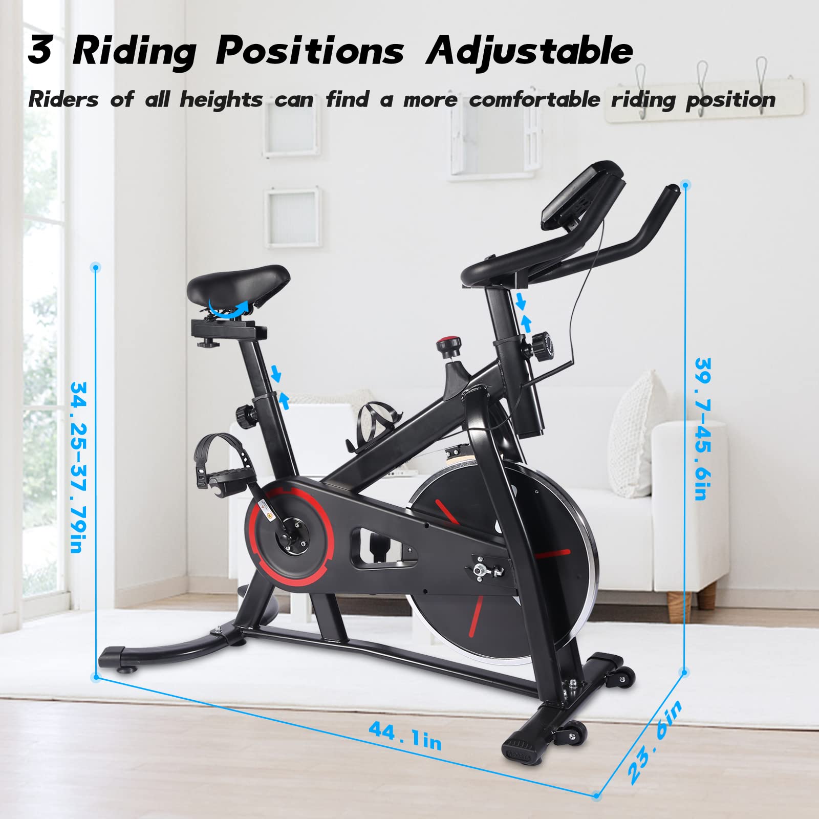 YSSOA Indoor Cycling Bike Stationary Exercise Bike, Comfortable Seat Cushion, Silent Belt Drive, iPad Holder, Fitness Stationary Flywheel Bicycle with Resistance for Home Cardio Workout Cycle Bike Training