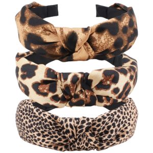 tobatoba cute fashion leopard print headbands, 3pcs knotted cheetah print hair accessories for women and girls