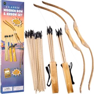 Island Genius Wooden Bow & Arrow Set for Kids, Archery Set for Boys Girls Youth, Kids Bow & Arrow Set 2 Bows 2 Quivers 20 Arrows, Cosplay Props Toys Bow & Arrow for Kids 8-12 6-8 10-12 Years Old & Up