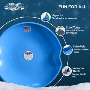 Flexible Flyer Flying Saucer 26 Inch Round Plastic Sled Snow Toy, 1 Person Winter Sled with Hand Grips for Kids and Adults, Ages 4 Years and Up, Blue