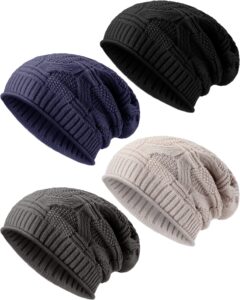 4 pieces knit slouchy beanie hat for women men oversized soft warm winter beanie hat chunky stretch cable knit beanie (cute colors)