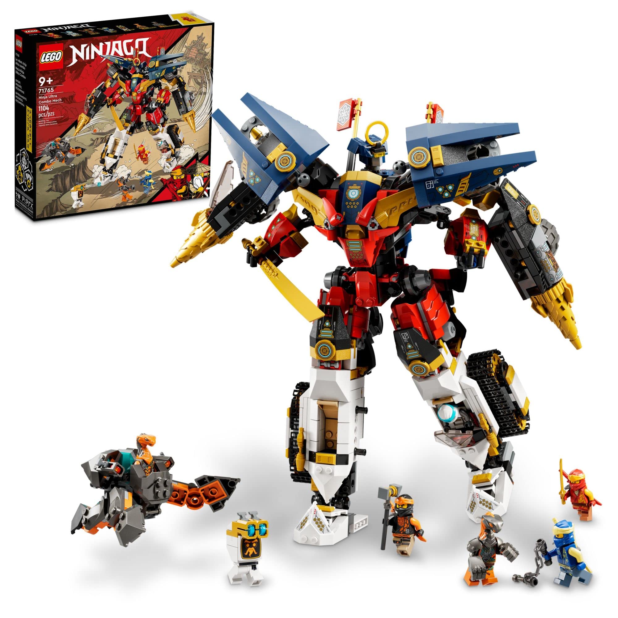 LEGO NINJAGO Ninja Ultra Combo Mech 4 in 1 Set 71765 with Toy Car, Jet Plane and Tank Toys Plus 7 Minifigures