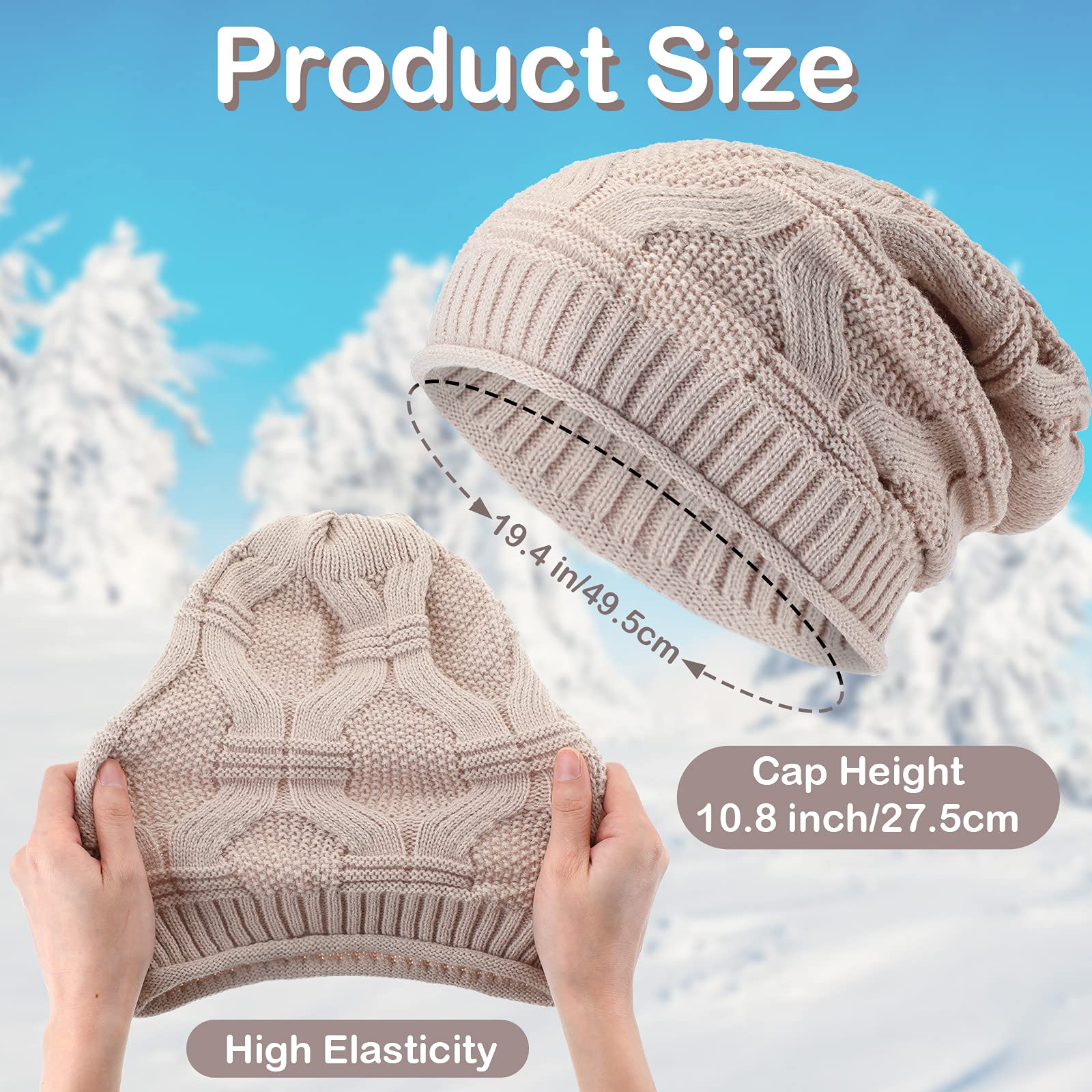 4 Pieces Knit Slouchy Beanie Hat for Women Men Oversized Soft Warm Winter Beanie Hat Chunky Stretch Cable Knit Beanie (Cute Colors)