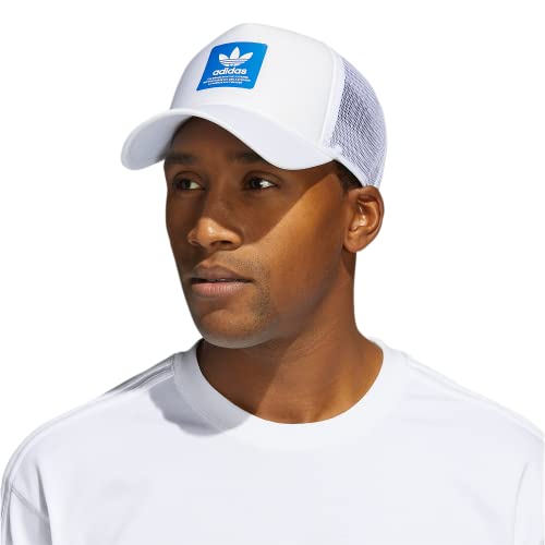 adidas Originals Dispatch Trucker 5-Panel High Crown Mesh-Back Adjustable Strapback Cap, White/Bluebird, One Size