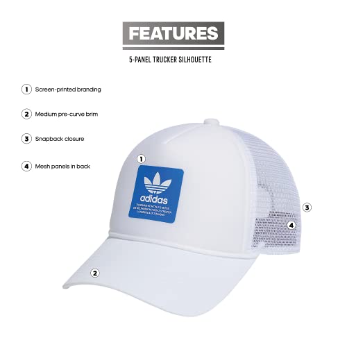 adidas Originals Dispatch Trucker 5-Panel High Crown Mesh-Back Adjustable Strapback Cap, White/Bluebird, One Size