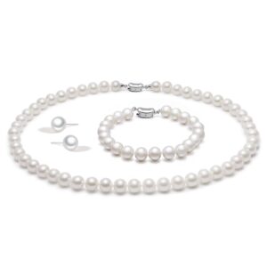 Senteria Pearl Necklace and Earring Set|Simulated Shell Pearl Choker Necklace for Women Men |Wedding Gifts for Brides Bridesmaid 16-22 Inch 6-8mm Hand Knotted Pearl Strand with Fine Gifts Box