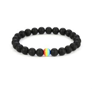 LGBT Natural Stone Bead Stretchy String Lesbian Gay Pride Bracelet Handmade Adjustable Rainbow Gemstone Seed for Men Women Friend LGBTQ Friendship Jewelry Birthday Gift-A black white