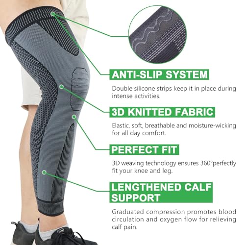 beister Full Leg Sleeve, Knee Braces for Knee Pain Women & Men, Knee Compression Sleeves, Knee Support for Meniscus Tear, ACL, Arthritis, Joint Pain Relief,Sport (Pair)