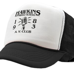 Hawkins Middle School - AV Club - Stranger - Vintage Retro Style Trucker Cap Hat (Black)