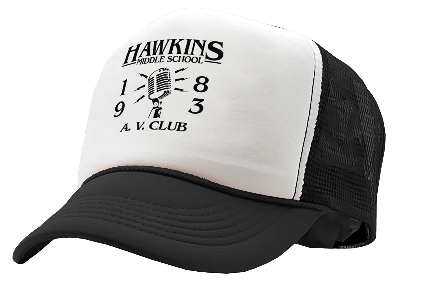 Hawkins Middle School - AV Club - Stranger - Vintage Retro Style Trucker Cap Hat (Black)