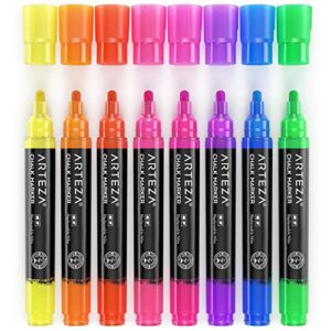 ARTEZA Liquid Chalk Markers, Set of 8 Neon Colors, Chalkboard Pens for Blackboard, Whiteboard, Windows, Mirrors, Glass, Restaurant Menu, Sighs