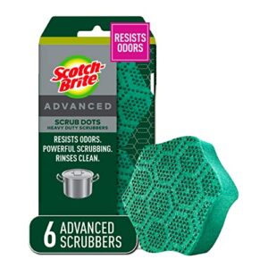 Scotch-Brite Scrub Dots Advanced Heavy Duty Sponges for Cleaning Kitchen, Bathroom, and Household, Heavy Duty Safe for Non-Coated Cookware, 6 Scrubbing Sponges