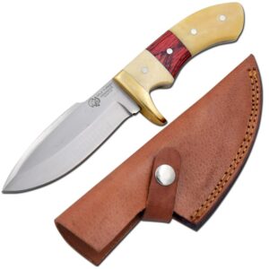 wild turkey handmade collection full tang fixed blade real bone handle skinner knife w/leather sheath.. (5037)