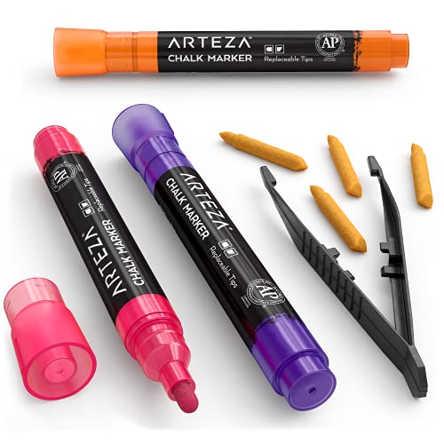 ARTEZA Liquid Chalk Markers, Set of 8 Neon Colors, Chalkboard Pens for Blackboard, Whiteboard, Windows, Mirrors, Glass, Restaurant Menu, Sighs