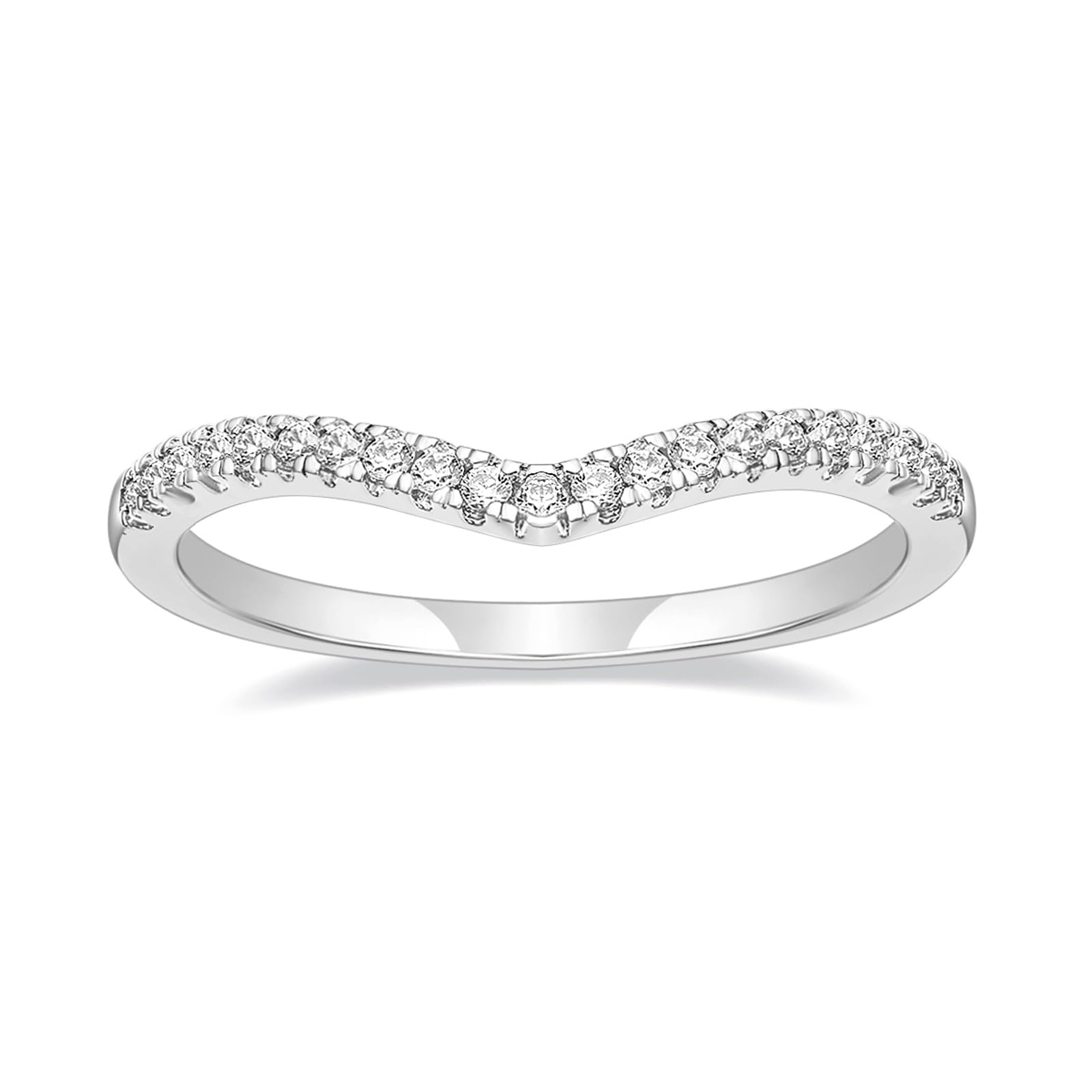 TIGRADE Cubic Zirconia Eternity Band V Shape CZ Stacking Engagement Ring for Women Size 3-13, Silver, Size 7