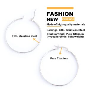 38 Titanium (Medical Grade Material) Fashion HOOP Earrings, Business Party Dress, Hundred Matching Ornaments Show Noble Temperament (Silver)