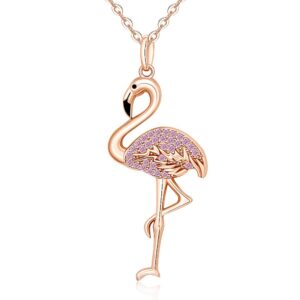 flamingo necklace 925 sterling silver animal bird rose gold plated crystal jewelry pink flamingo necklaces for women christmas holiday gifts