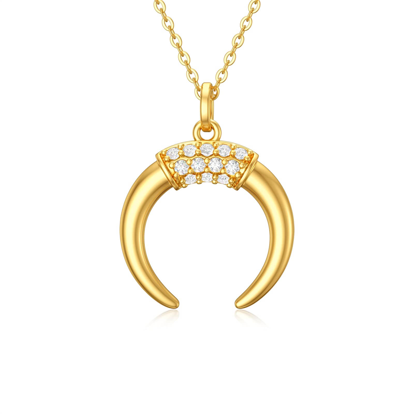 SISGEM 14K Real Gold Moon Pendant Necklace for Women,I Love You to The Moon and Back,Yellow Gold Half Moon Necklaces,Anniversary Present for Her Wife Mom 16''+2''