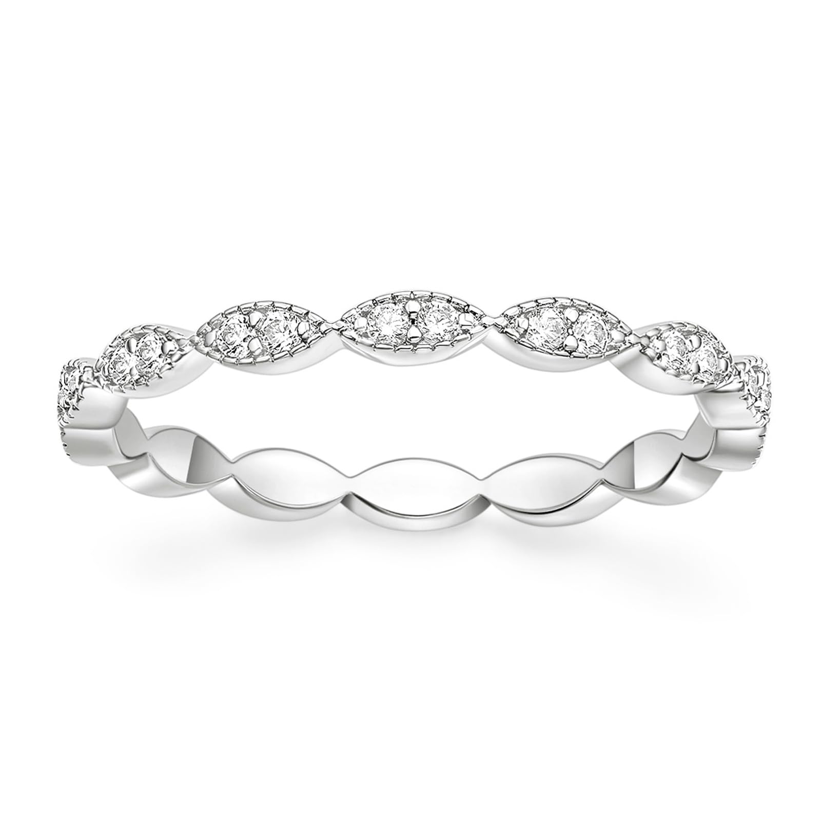 TIGRADE Eternity Ring Oval Milgrain Cubic Zirconia Anniversary Stacking Ring CZ Wedding Band for Women Size 3-13, Silver, Size 7