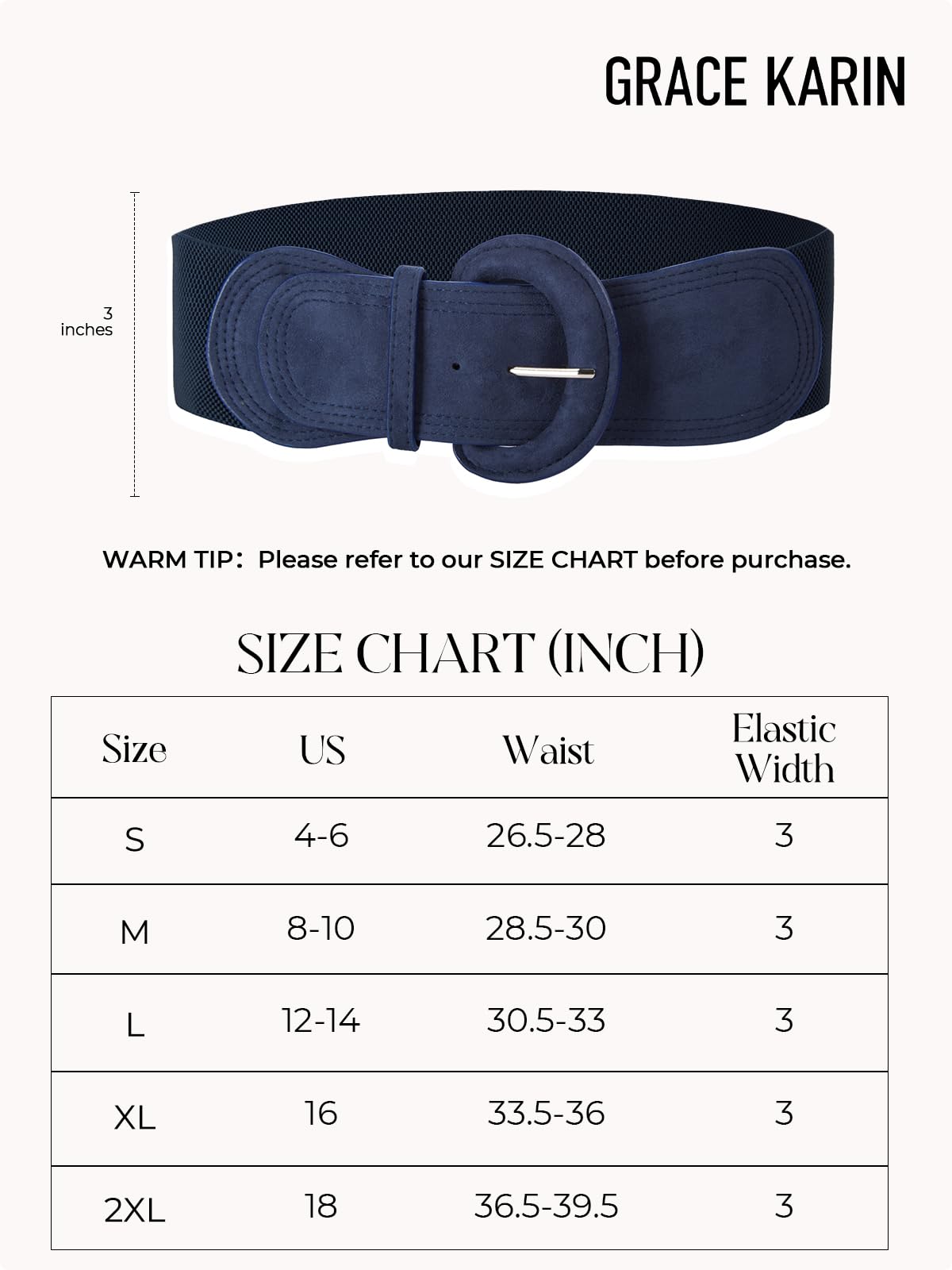 GRACE KARIN Women Wide Elastic Waist Belts Stretchy Suede Dress Belt Ladies Cinch Waistband Navy L