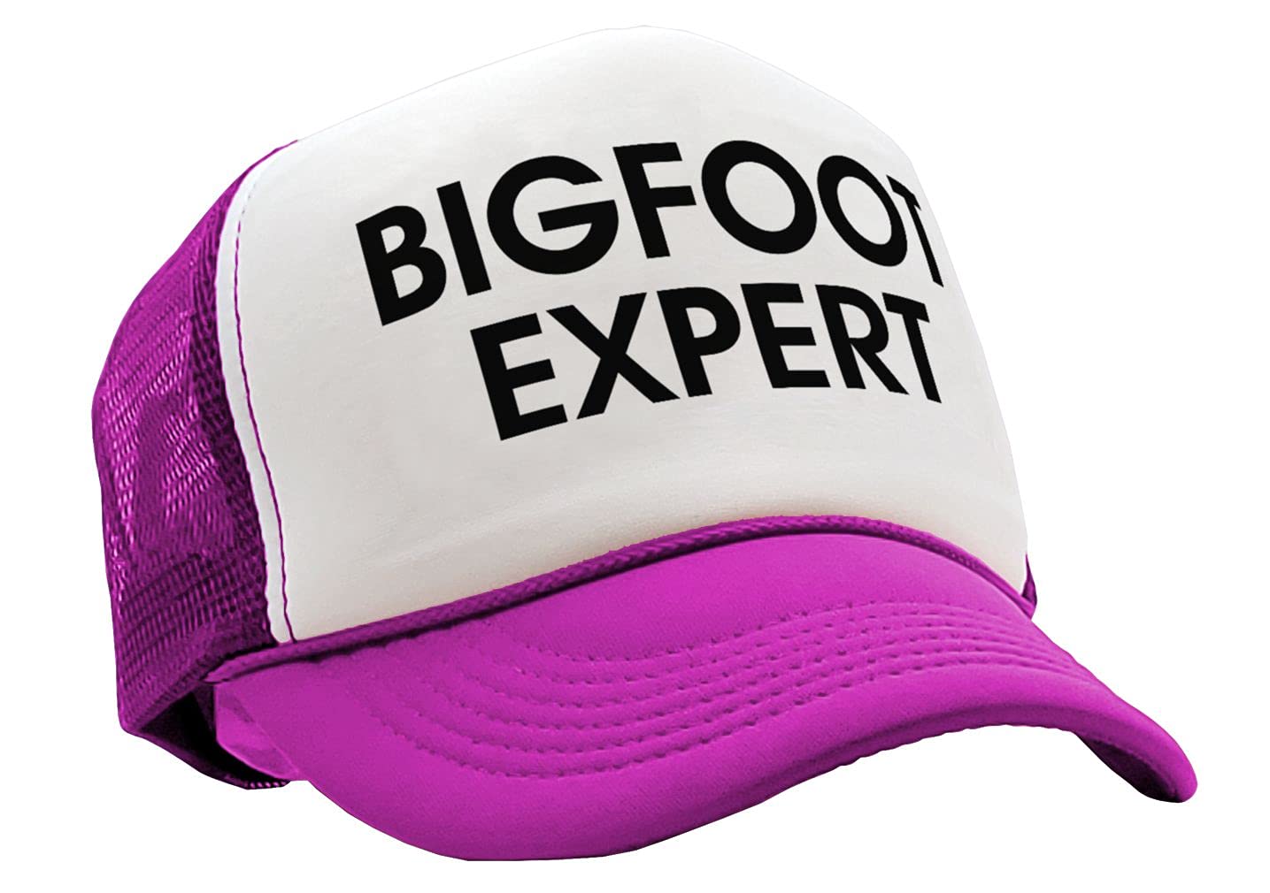 Bigfoot Expert - Sasquatch Squatchin Hunter - Vintage Retro Style Trucker Cap Hat (Neon Pink)